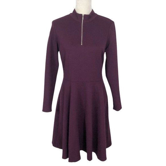 T Tahari Dresses & Skirts - T Tahari Womens 12 Large Mock Neck Long Sleeves Fit & Flare Dress Purple Ponte